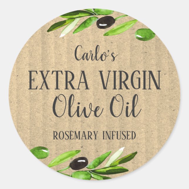 Extra Virgin Olive Oil Bottle Rustic Kraft Product Classic Round Sticker (Front)