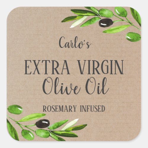 Extra Virgin Olive Oil Bottle Rustic Product Square Sticker