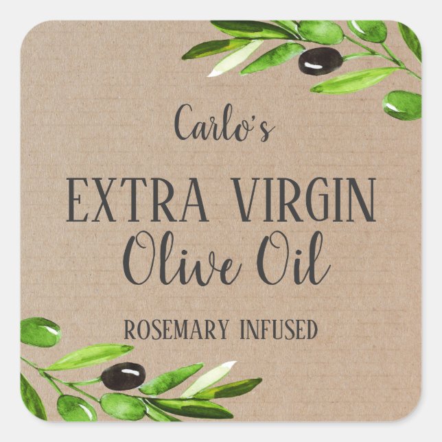Extra Virgin Olive Oil Bottle Rustic Product Square Sticker (Front)