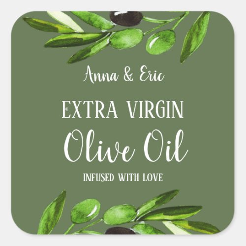 Extra Virgin Olive Oil Elegant Modern Wedding Square Sticker
