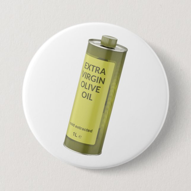 Extra virgin olive oil in a round tin bottle button (Front)