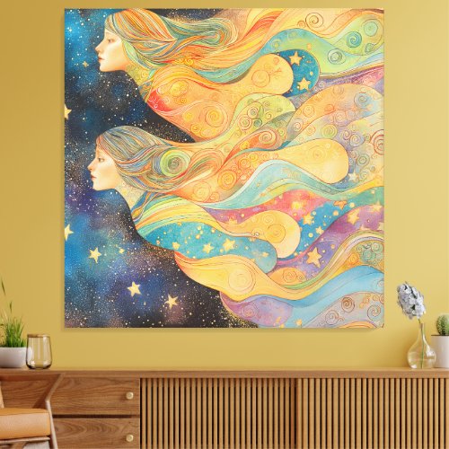 Extragalactic Space Girls Pastel Rainbow Gloss Art Canvas Print