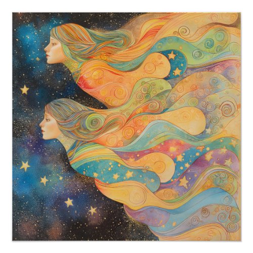 Extragalactic Space Girls Pastel Rainbow Glossy Poster