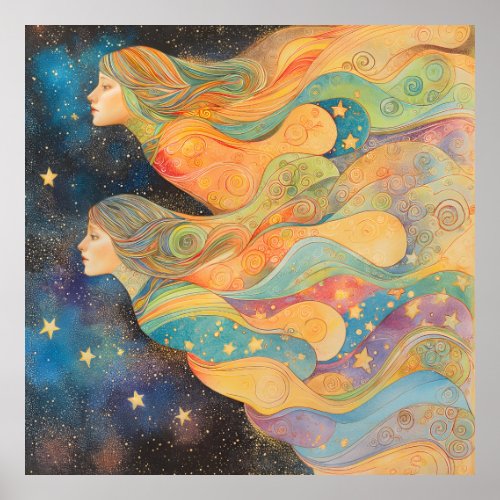 Extragalactic Space Girls Pastel Rainbow Matte Art Poster