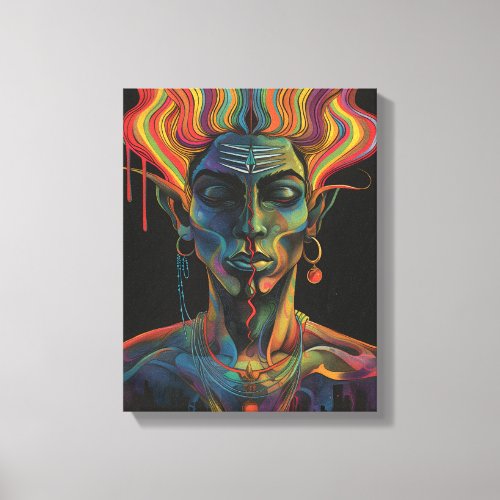 Extragalactic Space Man Rainbow Black Background Canvas Print
