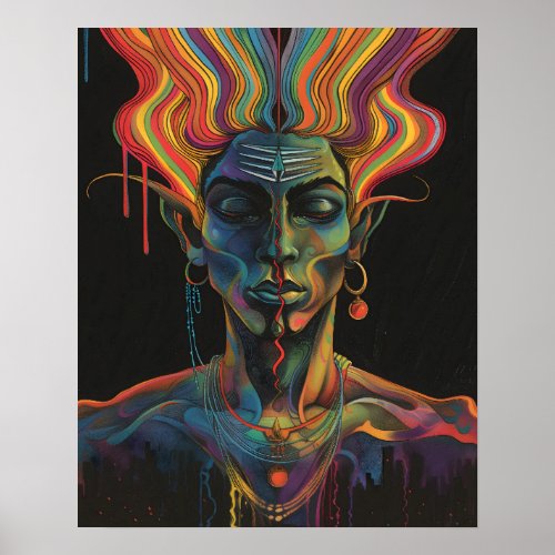 Extragalactic Space Man Rainbow Black Matte Art Poster