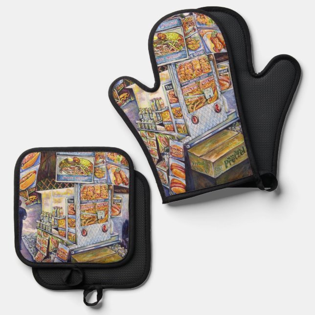 Extraordinary Artistic Workload Oven Mitt & Pot Holder Set (Front/Back)