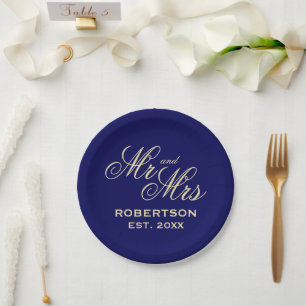 Extraordinary chic navy blue and cream wedding paper plates