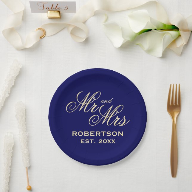 Extraordinary chic navy blue and cream wedding paper plates (Wedding)