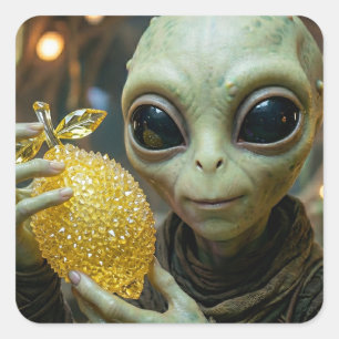 Extraterrestrial Alien and Crystalline Lemon Square Sticker