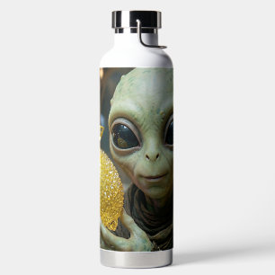 Extraterrestrial Alien and Crystalline Lemon Water Bottle