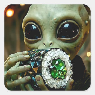 Extraterrestrial Alien and Crystalline Sushi Square Sticker