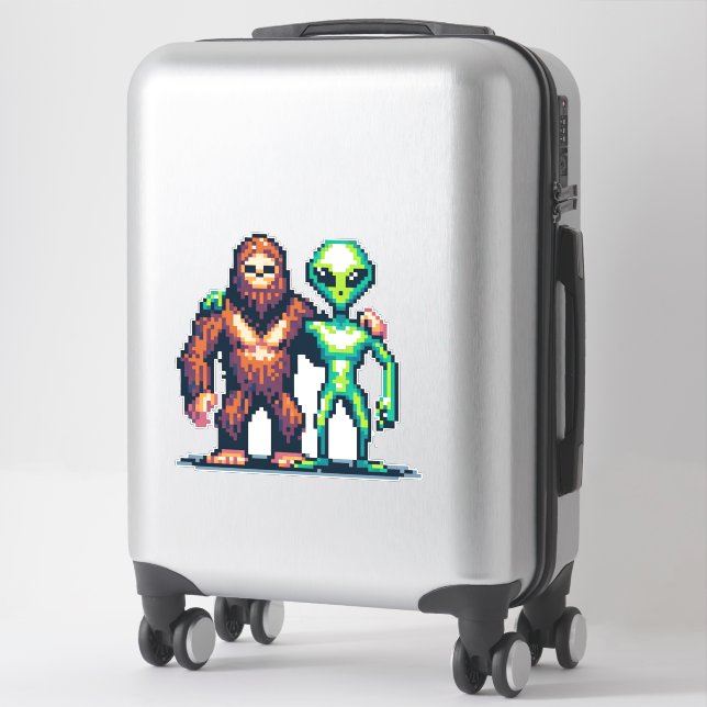 Extraterrestrial Alien Being and Bigfoot Pixel Art Sticker (Suitcase)