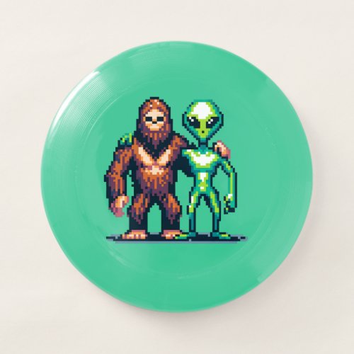 Extraterrestrial Alien Being and Bigfoot Pixel Art Wham_O Frisbee