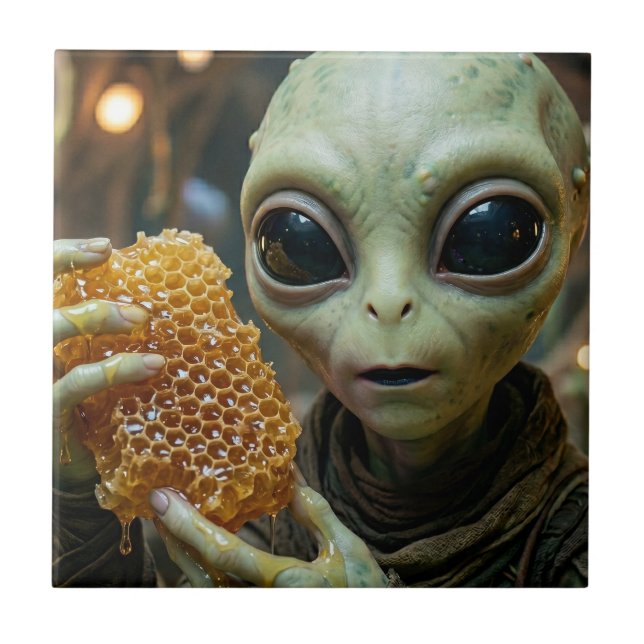 Extraterrestrial Alien Being with Honeycomb Ceramic Tile (Front)