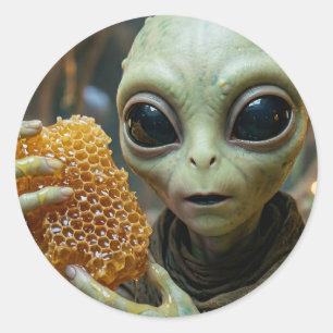Extraterrestrial Alien Being with Honeycomb Classic Round Sticker