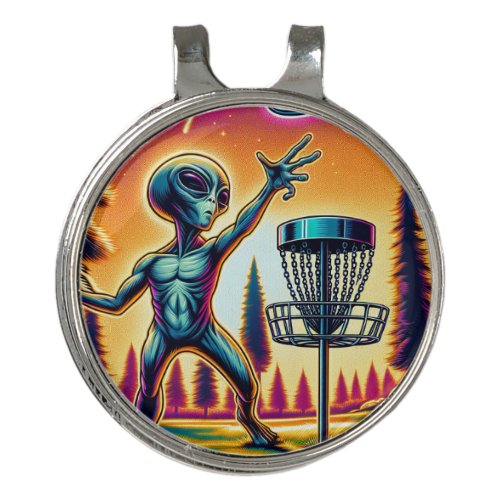 Extraterrestrial Alien Disc Golfing  Golf Hat Clip