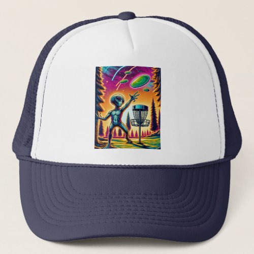 Extraterrestrial Alien Disc Golfing  Trucker Hat