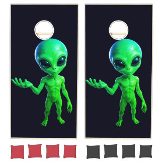 Extraterrestrial Alien Guy Ready To Play Cornhole Set