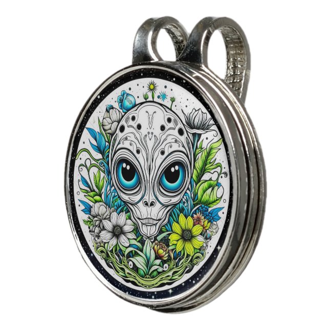 Extraterrestrial Alien in Flowers  Golf Hat Clip (3/4)