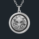 Extraterrestrial Alien in Flowers  Silver Plated Necklace<br><div class="desc">Cosmic Voyager. Extraterrestrial black and white alien inside a patch of flowers with big eyes celestial extra terrestrial being.  Cute gift for those who love UFOlogy.</div>