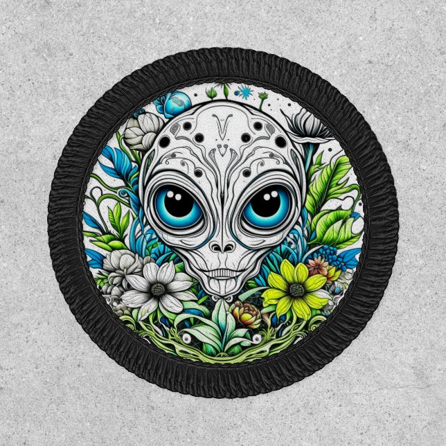 Extraterrestrial Alien in Flowers Starry Night Patch (Front)
