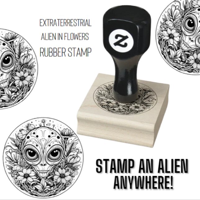 Extraterrestrial Alien in Flowers Starry Night Rubber Stamp (Creator Uploaded)