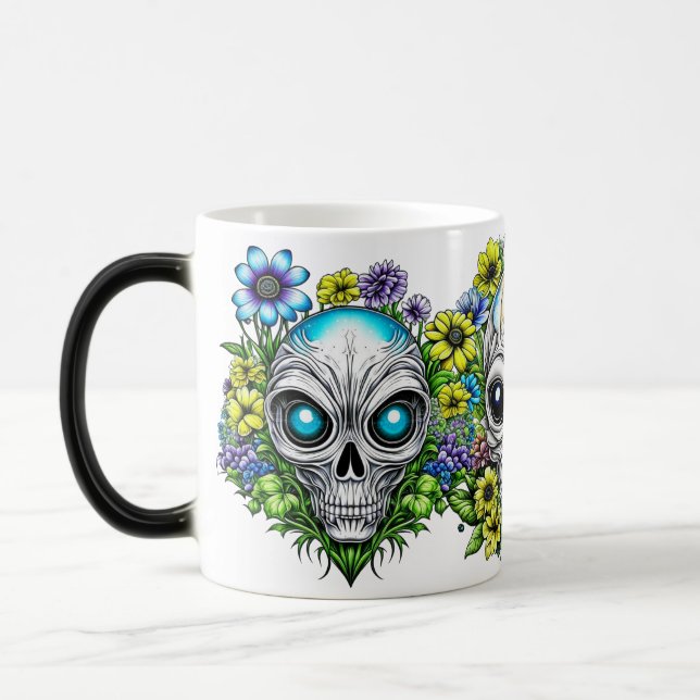 Extraterrestrial Alien Skulls and Flowers  Color Morph Mug (Left)