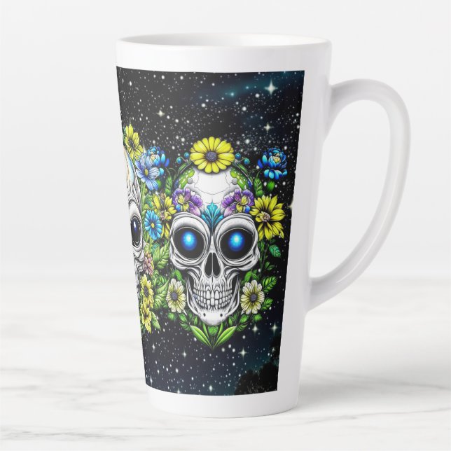 Extraterrestrial Alien Skulls and Flowers  Latte Mug (Right)