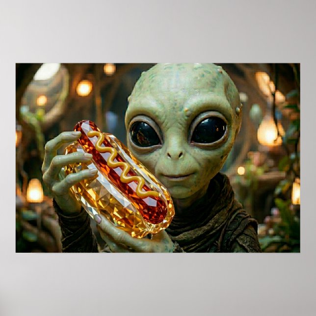 Extraterrestrial Alien with Crystalline Hotdog  Poster (Front)