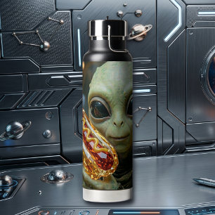 Extraterrestrial Alien with Crystalline Hotdog Water Bottle