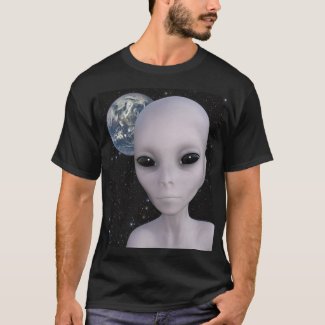 Extraterrestrial Alien With Earth In Background T-Shirt