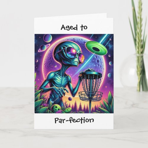 Extraterrestrial and Disc Golf Themed Birthday Card