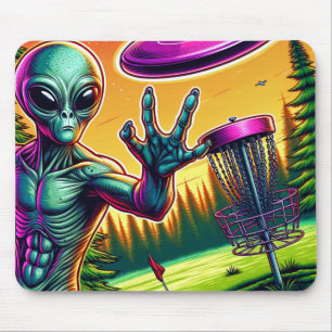 Extraterrestrial and Flying Disc Golf Saucer Mouse Pad