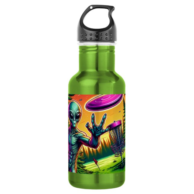 Extraterrestrial and Flying Disc Golf Saucer Stainless Steel Water Bottle (Front)