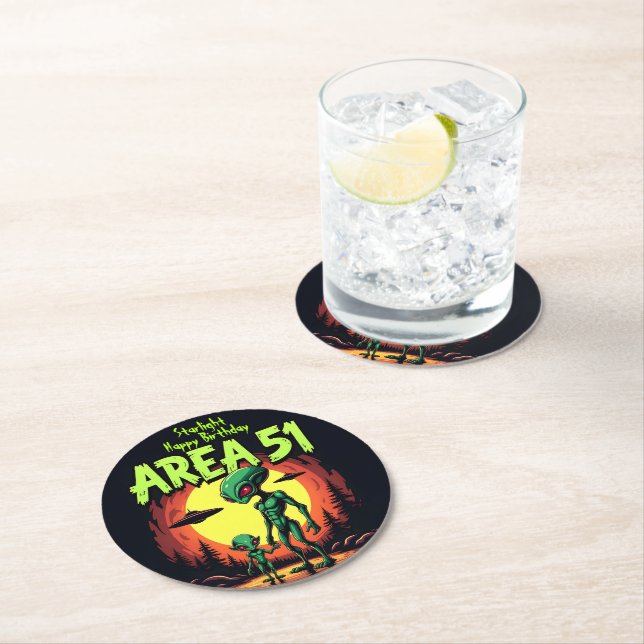 Extraterrestrial Beings Appear Near Area 51 Round Paper Coaster (Insitu)