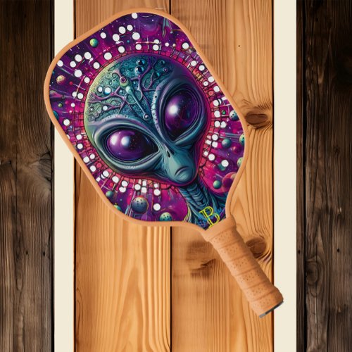 Extraterrestrial Encounter Alien Head Surrounded  Pickleball Paddle