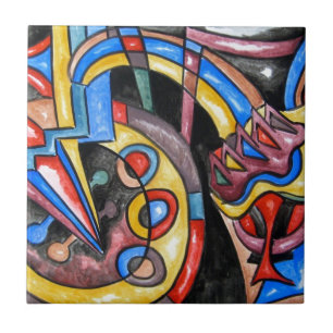 Extraterrestrial Jazz-Hand Painted Abstract Art Tile