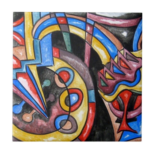 Extraterrestrial Jazz-Hand Painted Abstract Art Tile (Front)
