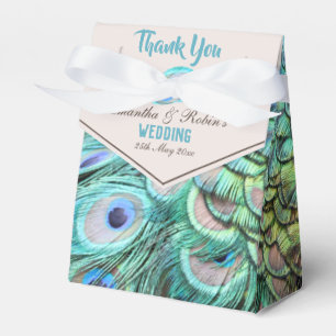 Extravagant Aqua Peacock Feathers Wedding Favor Boxes
