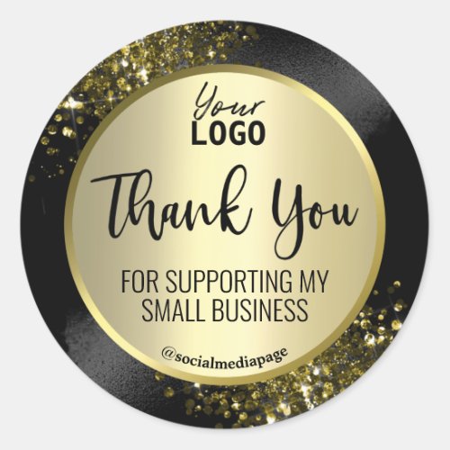 Extravagant Black And Gold Thank You Logo Classic Round Sticker