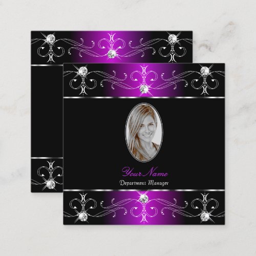 Extravagant Black Purple Ornate Ornaments Photo Square Business Card