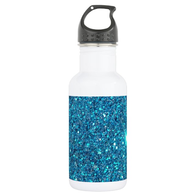 Extravagant Blue Glitter Shine Water Bottle (Front)
