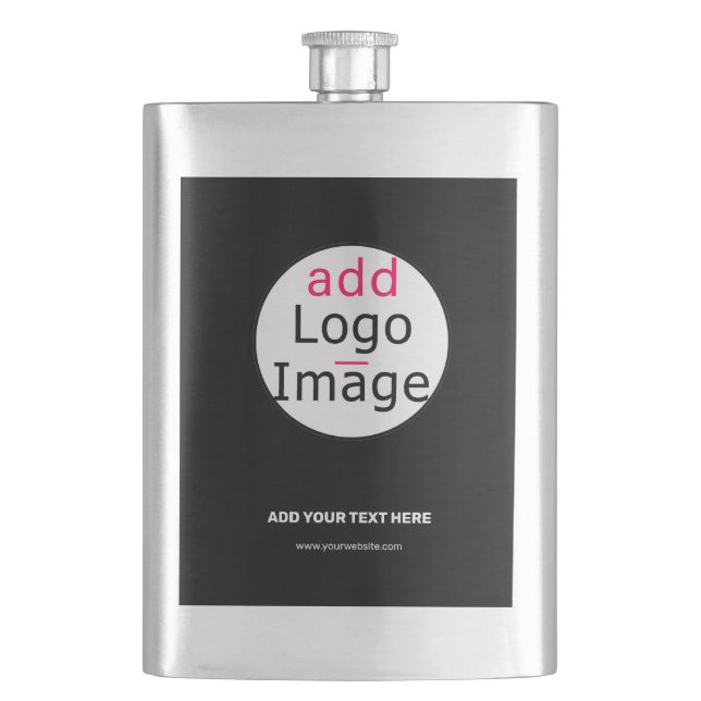 Extravagant Business Chic Customizable Logo Black Flask (Front)
