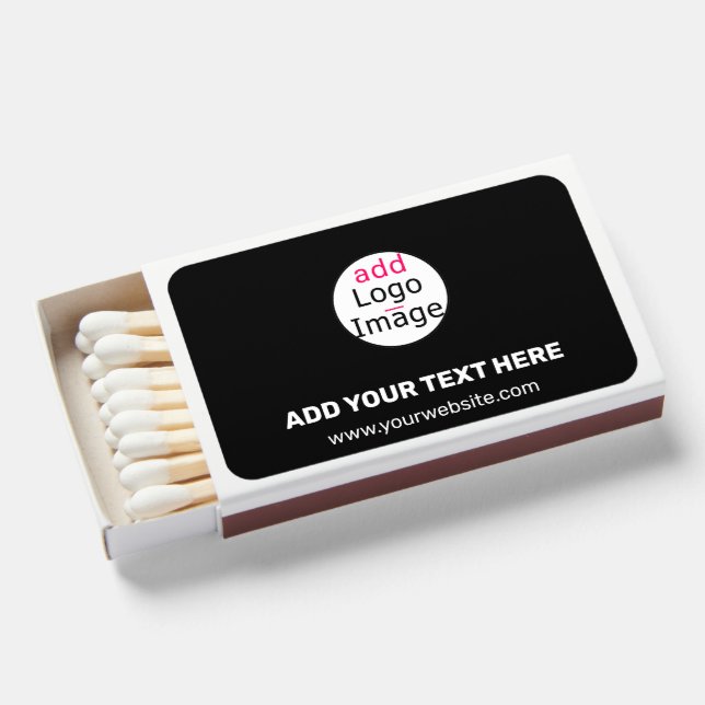 Extravagant Business Chic Customizable Logo Black  Matchboxes (Front Open)
