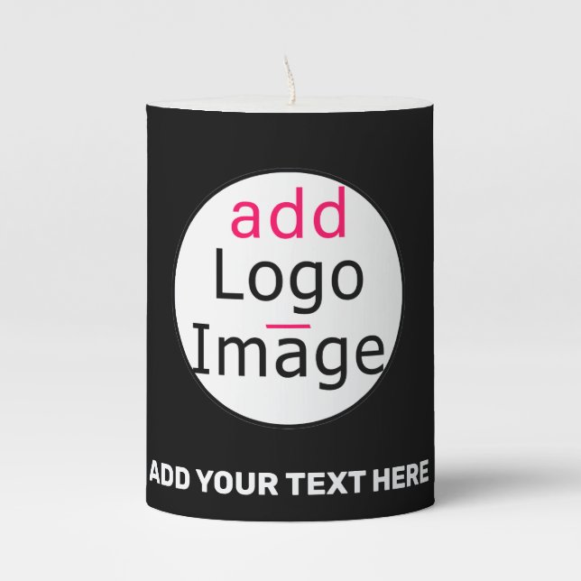 Extravagant Business Chic Customizable Logo Black  Pillar Candle (Front)