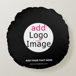 Extravagant Business Chic Customizable Logo Black Round Pillow