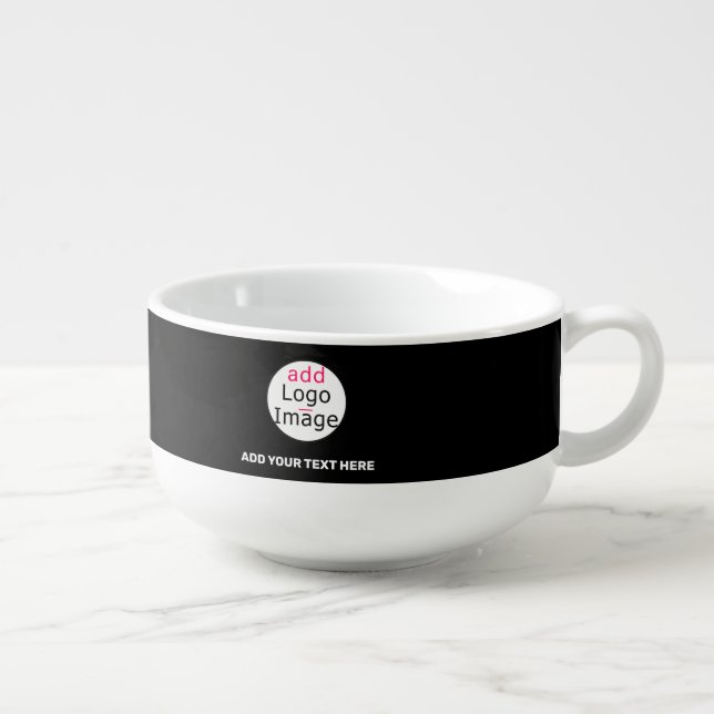 Extravagant Business Chic Customizable Logo Black  Soup Mug (Left)