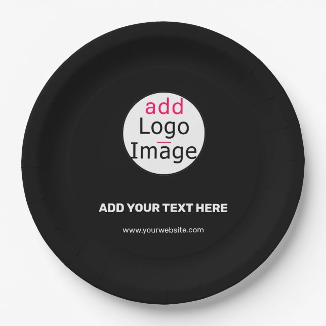 Extravagant Business Custom Logo Black Paper Plates (Front)