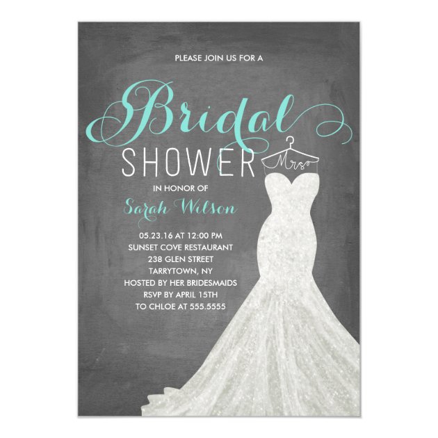 Extravagant Dress Chalkboard Teal | Bridal Shower Invitation